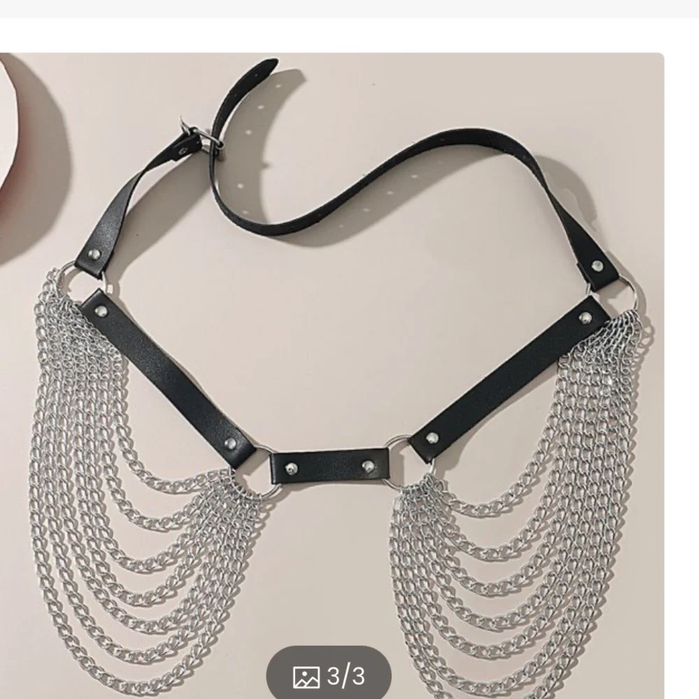 New Silver Chain Belt with Black Strap adjustable 43 inches
